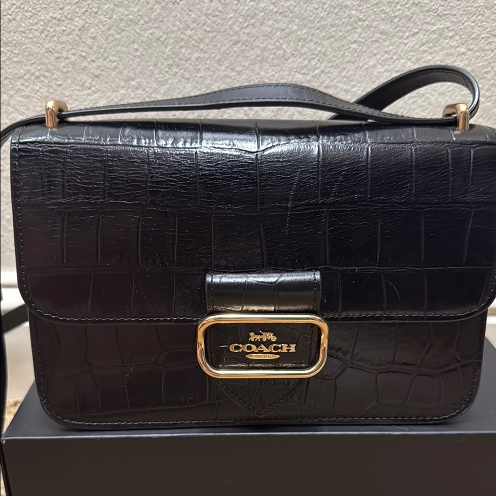 Coach Black Croc-Embossed Shoulder Bag